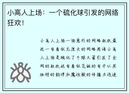 小高人上场：一个硫化球引发的网络狂欢！